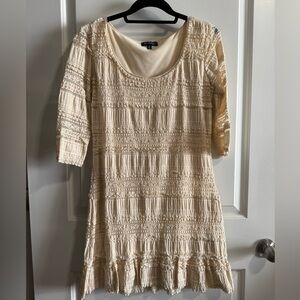 Max Edition Cream Textured 3/4 Sleeve Dress